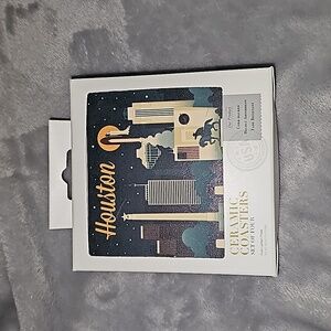 NIB - Lantern Press - Houston Texas Retro Skyline Graphic 4pc Coaster Set